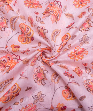 Off White Digital Floral Printed Chanderi Fabric